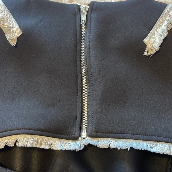 ASOS Black Scuba Crop Top With White Fringe Detail Zip Keyhole Back Size 12 - Picture 9 of 11